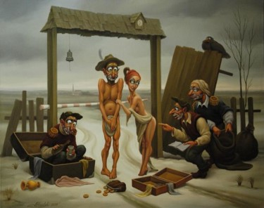 Картина под названием "Таможенный досмотр" - Анатолий Козельский, Подлинное произведение искусства, Другой