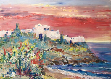 Schilderij getiteld "Mediterranean" door Altin Furxhi, Origineel Kunstwerk, Acryl Gemonteerd op Frame voor houten brancard