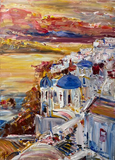 Malarstwo zatytułowany „SANTORINI ABSTRACT…” autorstwa Altin Furxhi, Oryginalna praca, Akryl Zamontowany na Drewniana rama n…