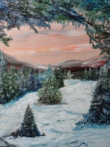 Painting titled "The winter day is d…" by Irina Avlasenko, Original Artwork, Oil
