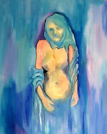 Peinture intitulée "A Dama de Azul" par Isabel Alvarez, Œuvre d'art originale, Huile Monté sur Panneau de bois