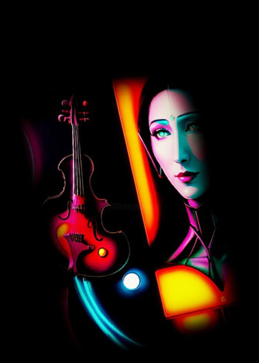 Digital Arts titled "Она и музыка" by Alya Veresk, Original Artwork, Digital Painting