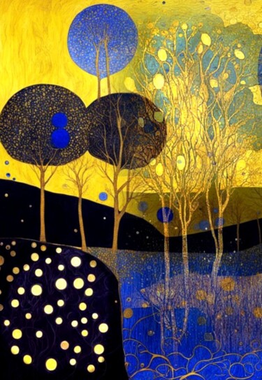 Arte digitale intitolato "Пейзаж, золото и си…" da Alya Veresk, Opera d'arte originale, Pittura digitale