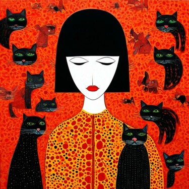 Arts numériques intitulée "Люди и кошки 9" par Alya Veresk, Œuvre d'art originale, Peinture numérique
