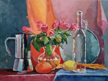 Malerei mit dem Titel "Stilleben mit Rosen" von Alyona Aleksandrovych, Original-Kunstwerk, Öl