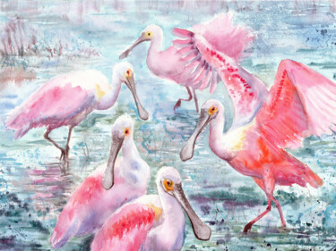 Pittura intitolato "Pink dance" da Alyona Masterkova, Opera d'arte originale, Acquarello