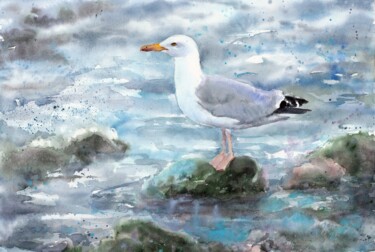 Peinture intitulée "Big Seagull" par Alyona Masterkova, Œuvre d'art originale, Aquarelle