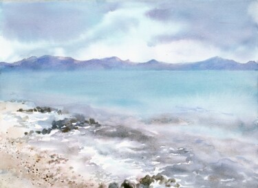 Pintura intitulada "Sea. Bright coast" por Alyona Masterkova, Obras de arte originais, Aquarela
