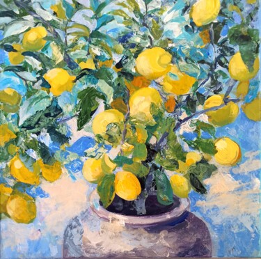 Painting titled "Lemon Orchards 4" by Alyona Masterkova, Original Artwork, Acrylic Mounted on Wood Stretcher frame