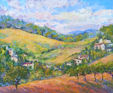 Painting titled "Autumn in Umbria" by Alyona Masterkova, Original Artwork, Acrylic Mounted on Wood Stretcher frame