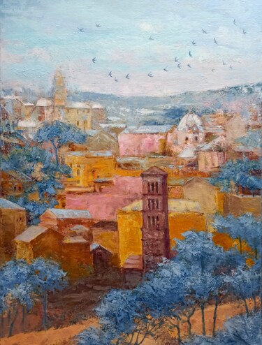 Картина под названием "Swallow city" - Alyona Masterkova, Подлинное произведение искусства, Масло