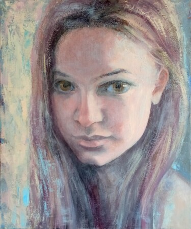Painting titled "When you look at me" by Alyona Masterkova, Original Artwork, Oil Mounted on Wood Stretcher frame