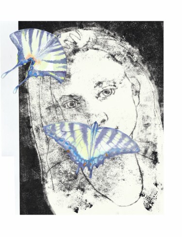Gravures & estampes intitulée "Girls-Butterflies 1" par Alyona Masterkova, Œuvre d'art originale, Monotype