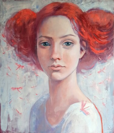 Painting titled "Phoenix" by Alyona Masterkova, Original Artwork, Oil Mounted on Wood Stretcher frame