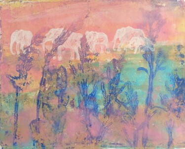 Painting titled "Elephants and Herbs" by Alyona Masterkova, Original Artwork, Acrylic