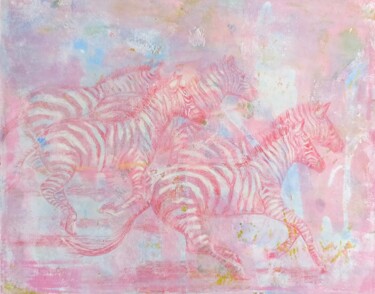 Painting titled "Running Zebras on P…" by Alyona Masterkova, Original Artwork, Acrylic