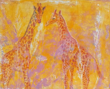 Peinture intitulée "Golden Giraffes" par Alyona Masterkova, Œuvre d'art originale, Acrylique