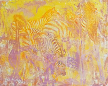 Painting titled "Golden Zebras" by Alyona Masterkova, Original Artwork, Acrylic