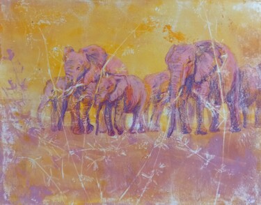 Schilderij getiteld "Pink Elephants" door Alyona Masterkova, Origineel Kunstwerk, Acryl
