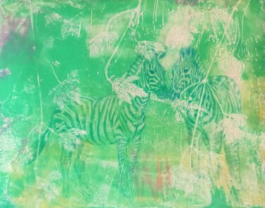 Schilderij getiteld "Emerald Zebras" door Alyona Masterkova, Origineel Kunstwerk, Acryl