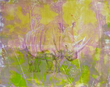 Schilderij getiteld "Rhino and Herbs" door Alyona Masterkova, Origineel Kunstwerk, Acryl