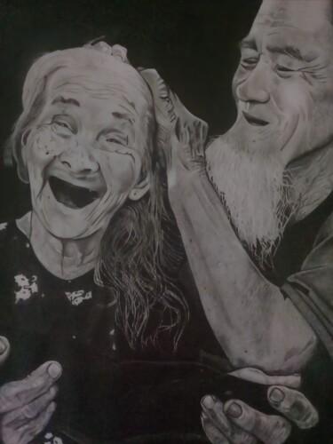 Zeichnungen mit dem Titel "Old Chinese Couple" von Alysson Juliano Soares, Original-Kunstwerk, Graphit