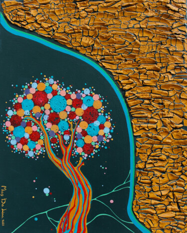 Картина под названием "Дерево Счастья. Тиш…" - Анастасия Магдалина, Подлинное произведение искусства, Масло