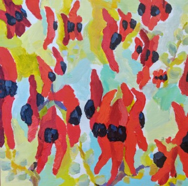 Картина под названием "Sturt's desert pea…" - Amanda Cutlack, Подлинное произведение искусства, Масло Установлен на Деревянн…