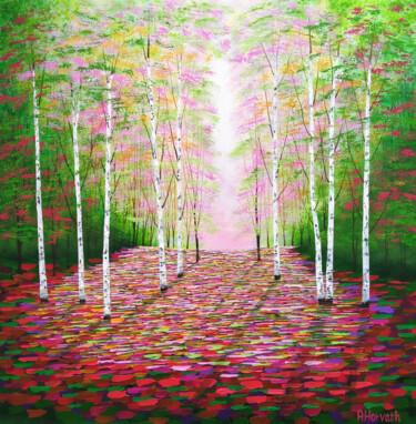 Pittura intitolato "Forest of Gold" da Amanda Horvath, Opera d'arte originale, Acrilico Montato su Telaio per barella in leg…