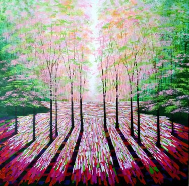 Painting titled "Light of the Wood" by Amanda Horvath, Original Artwork, Acrylic Mounted on Wood Stretcher frame