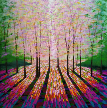 Malerei mit dem Titel "Rainbow Glade" von Amanda Horvath, Original-Kunstwerk, Acryl Auf Keilrahmen aus Holz montiert