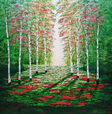 Peinture intitulée "Scarlet Elf Cup Wood" par Amanda Horvath, Œuvre d'art originale, Acrylique Monté sur Châssis en bois