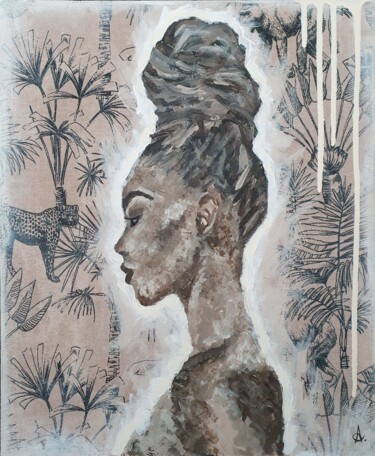 Painting titled "Djenaba" by Amandine B., Original Artwork, Acrylic Mounted on Wood Stretcher frame