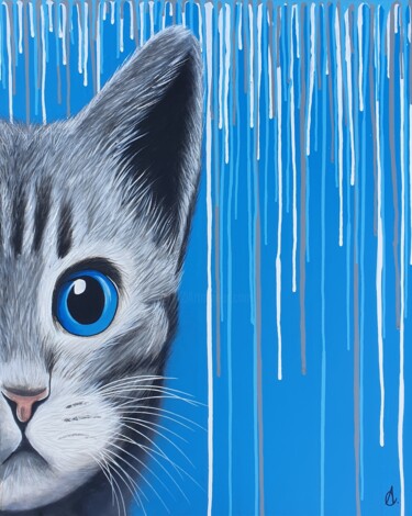 Pintura intitulada "Ojos azules" por Amandine B., Obras de arte originais, Acrílico Montado em Armação em madeira