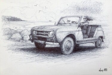 "Renault 4l plein air" başlıklı Resim Amaury Brumauld tarafından, Orijinal sanat, Tükenmez kalem