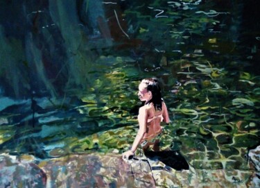 Картина под названием "En el agua" - Amaya F Fariza, Подлинное произведение искусства, Масло Установлен на Деревянная рама д…