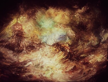 Картина под названием "Phare et Navire Ren…" - Amazeigh Bouzékri, Подлинное произведение искусства, Масло Установлен на Дере…