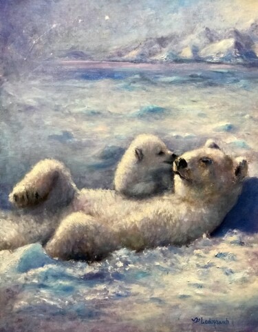 Painting titled "Медвежья нежность" by Elena Ledovskikh, Original Artwork, Oil