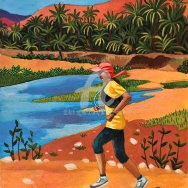 Malerei mit dem Titel "courir dans le dése…" von Amena Nathan, Original-Kunstwerk, Gouache