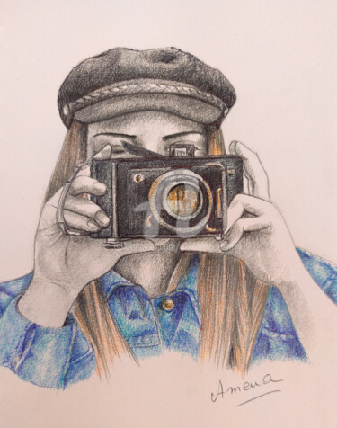 Dessin intitulée "photographe" par Amena Nathan, Œuvre d'art originale, Crayon