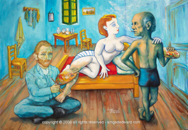 Schilderij getiteld "Picasso, Van Gogh e…" door Amgad Edward, Origineel Kunstwerk, Olie