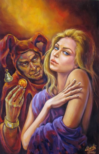 Painting titled "Temptation" by Kostiantyn Shyptia, Original Artwork, Oil Mounted on Wood Stretcher frame