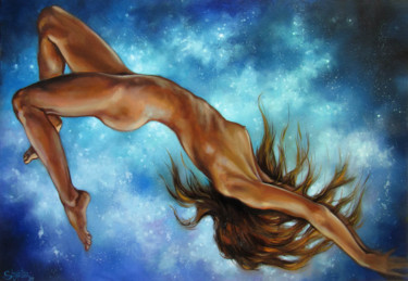 Painting titled "Falling" by Kostiantyn Shyptia, Original Artwork, Oil Mounted on Wood Stretcher frame