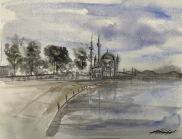 Malerei mit dem Titel "Misty Morning in Is…" von Amirabbas Avishi, Original-Kunstwerk, Aquarell