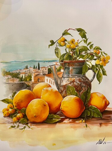 Pittura intitolato "Limoni di Trapani" da Amirata Winter, Opera d'arte originale, Acquarello