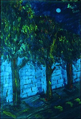 Painting titled "Trees of a Pavement" by Amir Wahib, Original Artwork, Oil