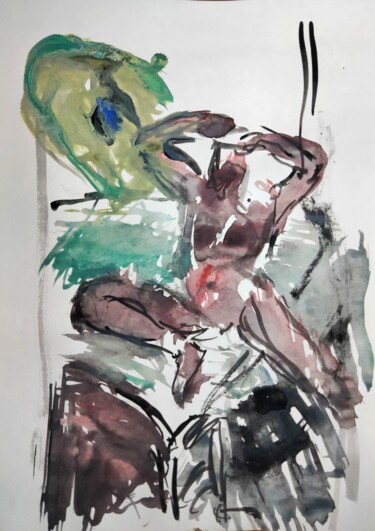 Schilderij getiteld ""Woman under a big…" door Amit Ari, Origineel Kunstwerk, Gouache