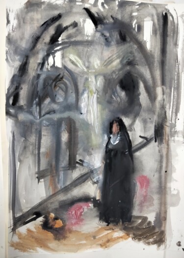 Schilderij getiteld ""Nun"" door Amit Ari, Origineel Kunstwerk, Gouache