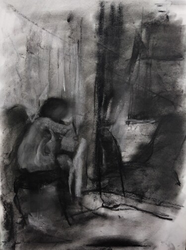 Painting titled ""Solitude"" by Amit Ari, Original Artwork, Charcoal
