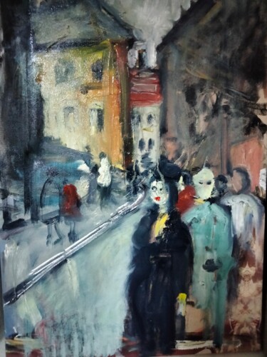 Painting titled ""Alley of zombies"" by Amit Ari, Original Artwork, Oil